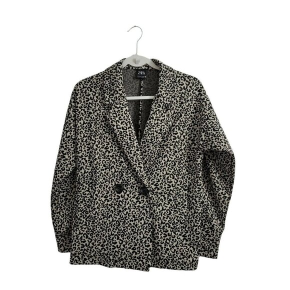 Zara Blazer Jacket Womens Small‎ Leopard Animal Print Oversized Button Closure - Picture 1 of 10